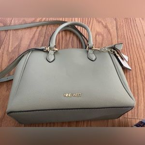 Nine West hand bag with shoulder strap, sage green, multi compartment,12”x10”x8”